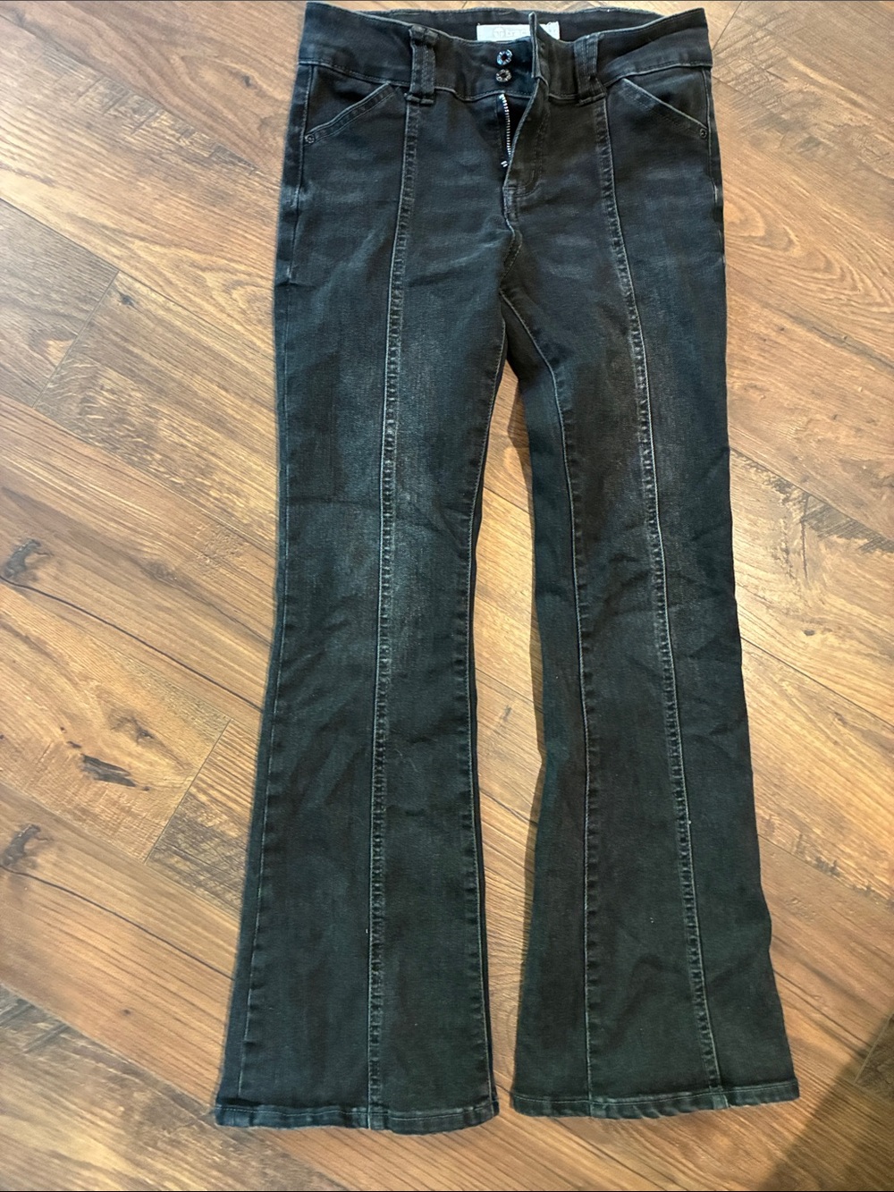 Girl’s Tractr Black Flare Jeans with Front Seam Detail